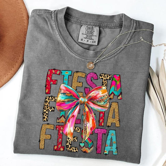 Comfort Colors Fiesta Bow Shirt, Cinco de Mayo Tee, Mexican Fiesta T-Shirt, Coquette Bow Shirt