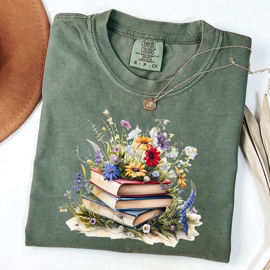 Comfort Colors Floral Book Shirt, Wild Flower Books Shirt, Reading T-shirt, Teacher Tee, Gift For Bookworms