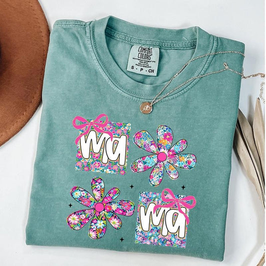 Comfort Colors Floral Mama Coquette Shirt, Mama Flower Shirt, Preppy Mama T-Shirt, Mothers Day Gift