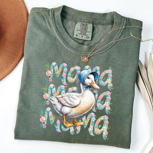 Comfort Colors Floral Mama Goose Shirt, Mama Goose Tee, Floral Mama T-Shirt