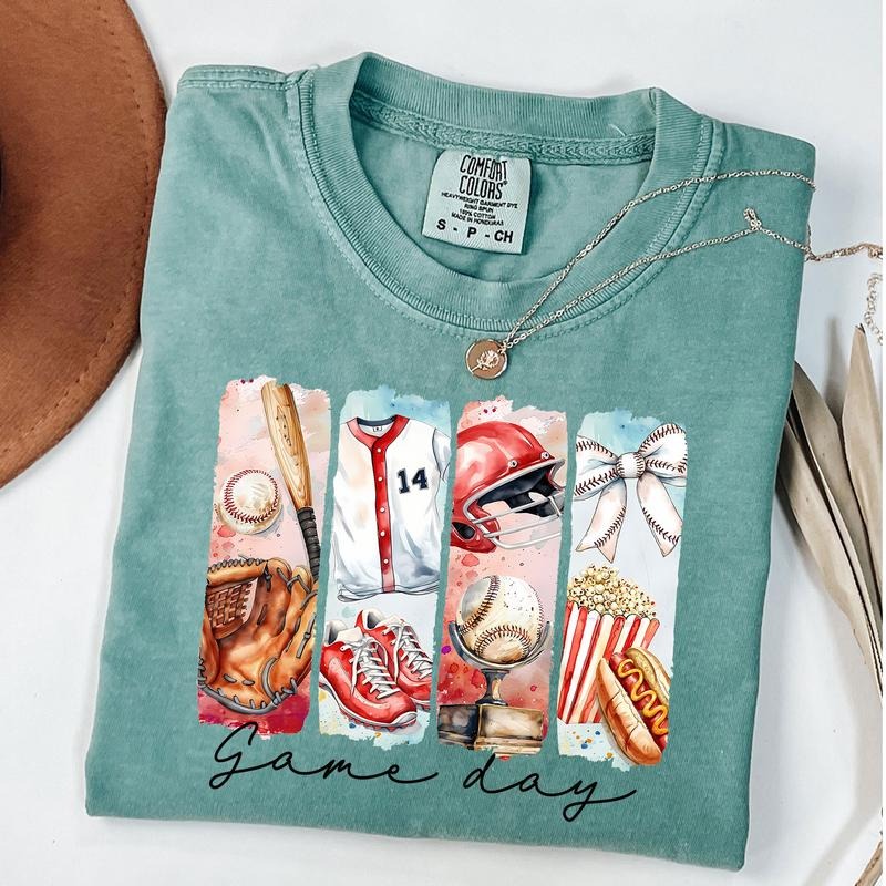 Comfort Colors Game Day Baseball Coquette Shirt, Baseball Bow Shirt, Baseball Mama T-Shirt, Brushstroke Teestyle{n002}2
