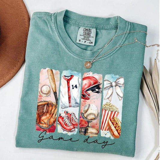 Comfort Colors Game Day Baseball Coquette Shirt, Baseball Bow Shirt, Baseball Mama T-Shirt, Brushstroke Teestyle{n002}2