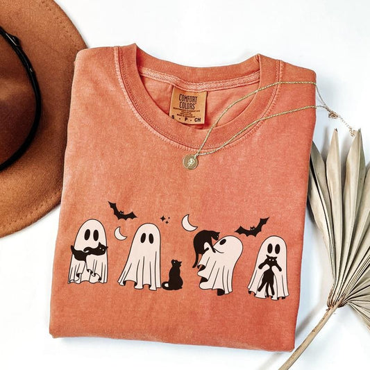 Comfort Colors Ghost Black Cats Halloween Shirt, Ghost Cat Halloween Tee, Cat Lover Gift, Spooky Season Shirt, Halloween Gift Cats Owner