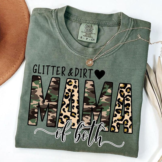 Comfort Colors Glitter And Dirt Mama Of Both Shirt, Mothers Day Shirt, Cute Mom Shirt, Mama Camo and Leopart T-Shirt