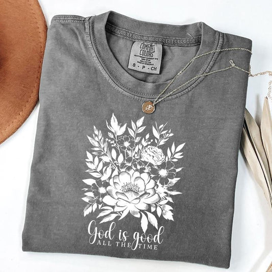 Comfort Colors God Is Good All The Time Shirt, Boho Christian Shirt for Women, Floral Bible Verse Shirt, Faith Based Jesus Apparel