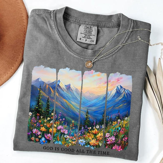 Comfort Colors God is Good All The Time Shirt, God Lover Shirt, Christian T-Shirt, Religious Wildflower T-Shirt, Jesus Lover Shirt, Religious Women Gift