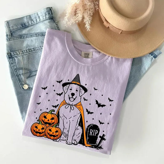 Comfort Colors Great Pyrenees Halloween Shirt | Spooky Pyr Witch T-Shirt | Pumpkin Great Pyrenees Dog Tee | Halloween Dog Lover | Fall Great Pyrenees Shirt