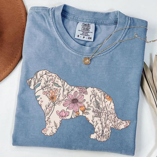 Comfort Colors Great Pyrenees Shirt, Cottagecore Basset Hound T-shirt, Wildflowers Dog Mom Shirt, Dog Mama Gift