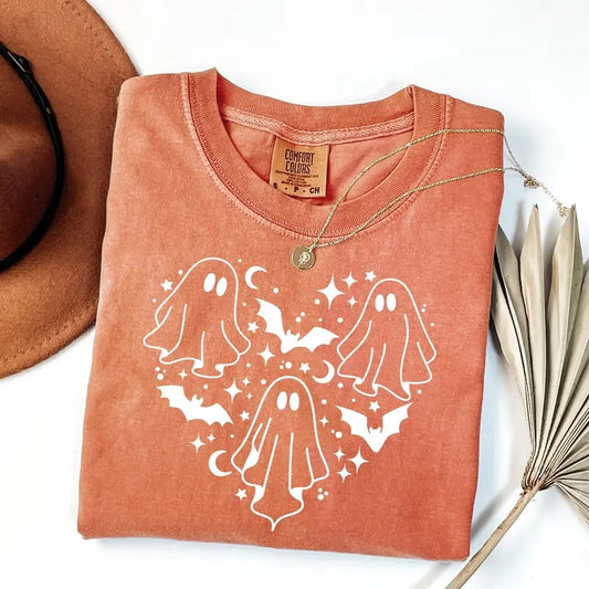 Comfort Colors Halloween Ghost Shirt, Halloween Gift, Spooky Season Shirt, Fall Shirt, Trick or Treat Shirt, Halloween Heart Ghost Shirt