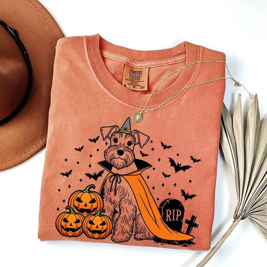 Comfort Colors Halloween Miniature Schnauzer Shirt | Spooky Dog T-Shirt | Pumpkin Schnauzer Tee | Schnauzer Dog Lover | Halloween Schnauzer Dog Shirt