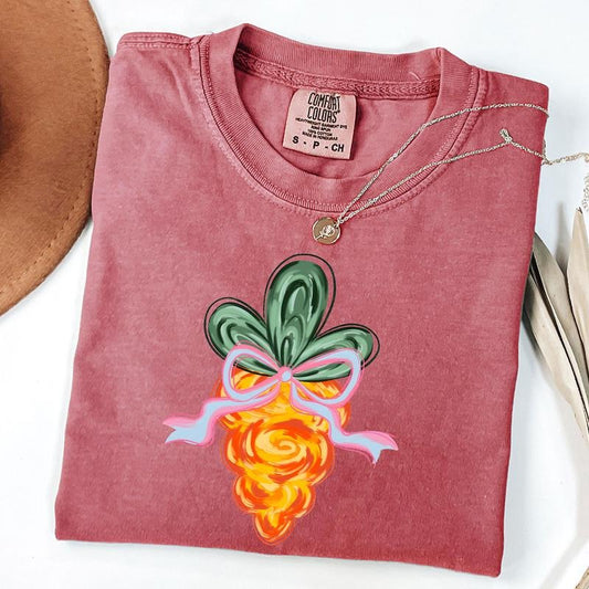 Comfort Colors Happy Easter Carrot Coquette Shirt, Brushstroke Easter Shirt, Happy Easter Tee
