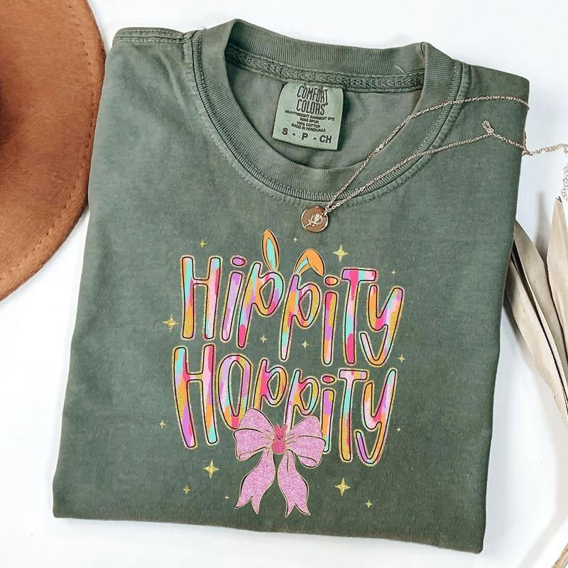 Comfort Colors Happy Easter T-Shirt, Easter Coquette Bow Shirt, Easter Bunny Tee, Preppy Easter Shirt