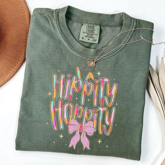 Comfort Colors Happy Easter T-Shirt, Easter Coquette Bow Shirt, Easter Bunny Tee, Preppy Easter Shirt