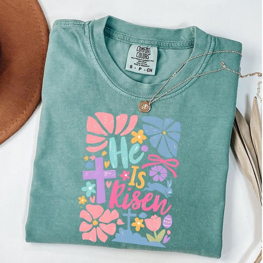 Comfort Colors He is Risen Shirt, Brushstroke Easter Shirt, Matthew 28:6, Christian T-Shirt, Bible Verse