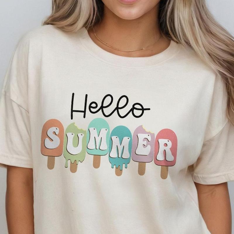Comfort Colors Hello Summer Shirt, Summer Welcome Shirt, Ice Cream Shirt, Last Day Of School T-Shirt, Family Vacation Apparel, Schools Out For Summer, End Of School Year Shirt, Teacher Summer T-Shirt, Teacher Gifts, Summer School Tee, women top Womenswear