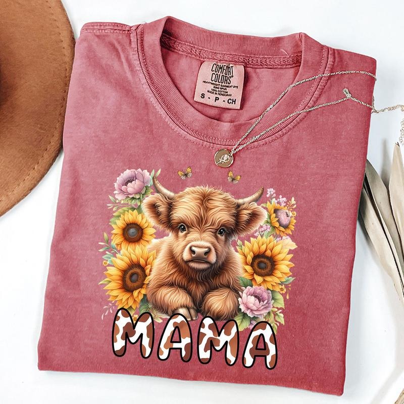 Comfort Colors Higland Cow Mama T-Shirt, Western Mama Short, Cowhide Mama Tee