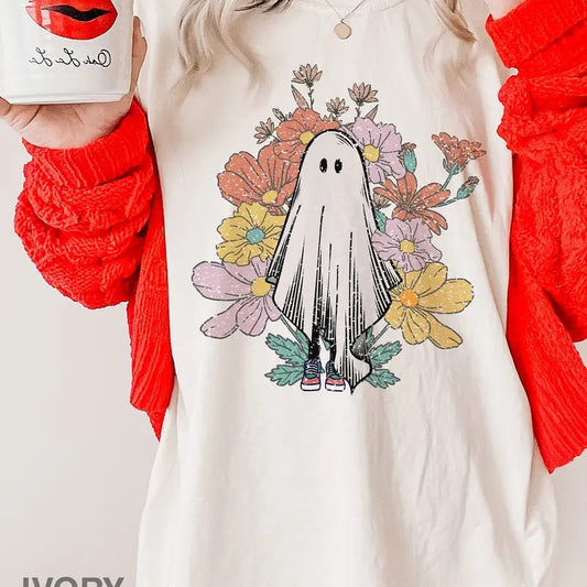 Comfort Colors Pastel Colors floral ghost t t-shirt, Let's Go Ghouls shirt, Floral Halloween Shirt, Ghost t-shirt, iprintasty halloween
