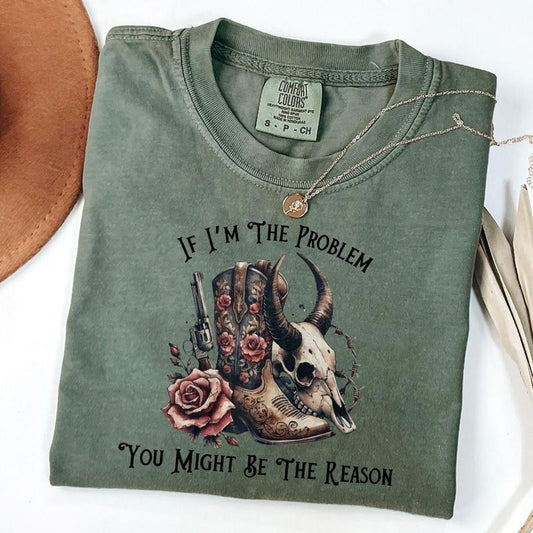 Comfort Colors Retro Western Shirt, Vintage Inspired Tee, Country T-shirt, Retro Rodeo Shirt, Might Be The Problem T-shirt, Unisex T-Shirt