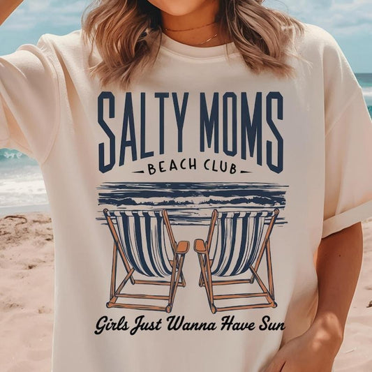 Comfort Colors Salty Moms Beach Club T-Shirt, Funny Mom T-Shirt, Retro Beach Girl, Summer Gift For Mom, For Woman