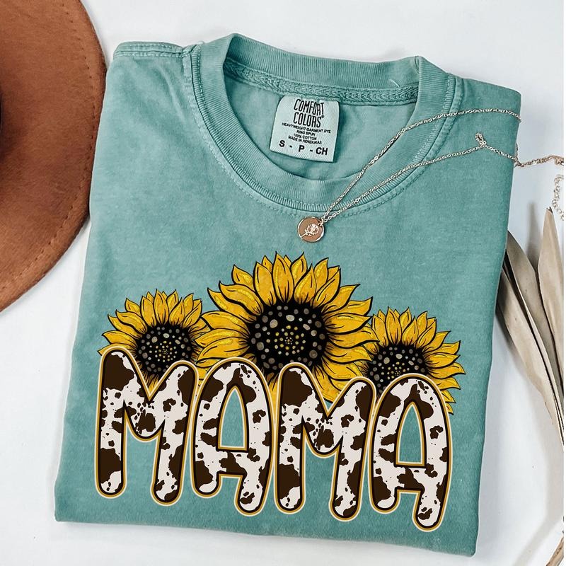 Comfort Colors Sunflower Mama Tee, Cowhide Mama Shirt, Western Mama T-Shirt, Gift For Western Mom