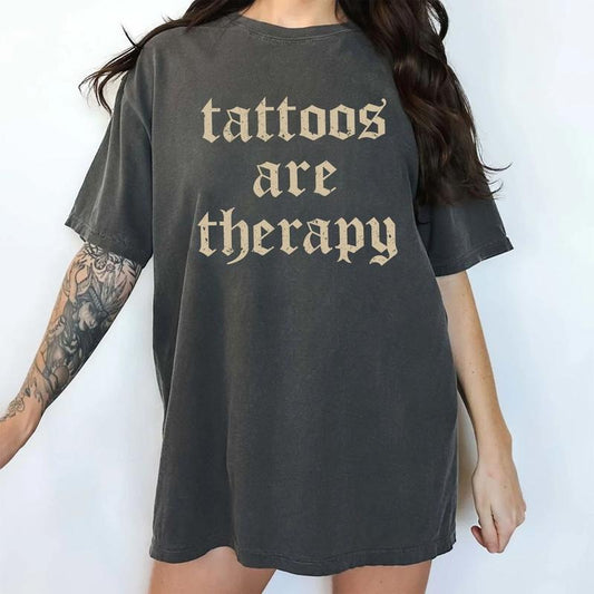 Comfort Colors Tattoos Are Therapy Shirt, Retro Tattoos Are Therapy Tee, Tattoos Are Trashy Graphic Printed Tee, Vintage Tattoo Shirt, Funny Gift For Tattoos Lover, Oversized Women's Tops, Casual Womenswear, Soft Cotton Fabric Relaxed Fit Chic Style