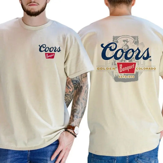 Coors Banquet T-Shirt - Classic Beer Logo Design, 100% Cotton, Casual Style, Short Sleeve, Perfect for Beer Enthusiasts, Menswear Tops