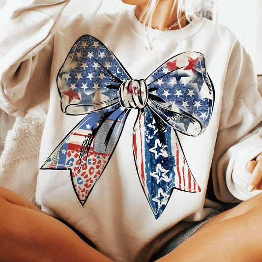 Coquette American Girl Sweatshirt, Coquette Bow Shirt, 4th of July Sublimation, America , Freedom, American Flag Sublimation 4th of July Shirt