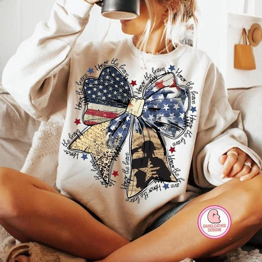 Coquette American Shirt,  Honor the brave Shirt, Memorial Coquette Bow Shirt, 4th of July png, America , Freedom , American Flag, soldier