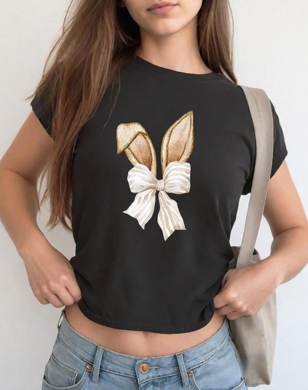 Coquette Bow Bunny Ears Baby Tee, Cute Bunny Easter Baby Tee, Coquette Rabbit Baby Tee, Cute Easter Baby Tee, Happy Easter Shirt