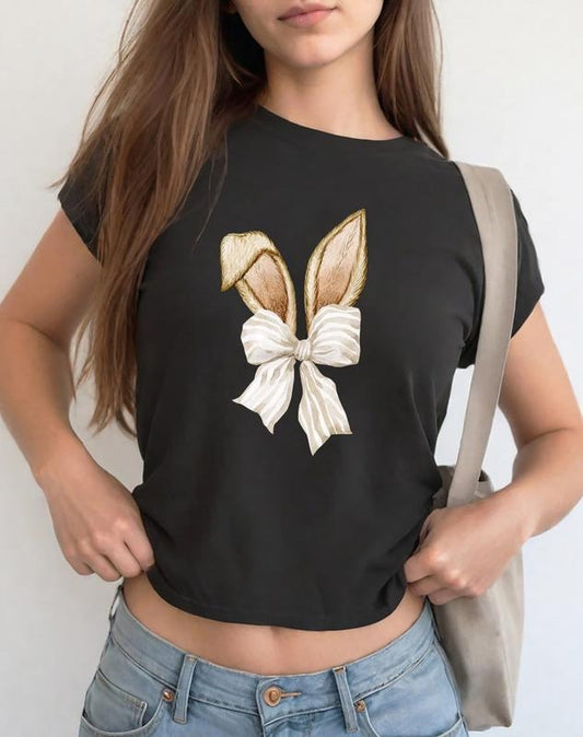 Coquette Bow Bunny Ears Baby Tee, Cute Bunny Easter Baby Tee, Coquette Rabbit Baby Tee, Cute Easter Baby Tee, Happy Easter Shirt