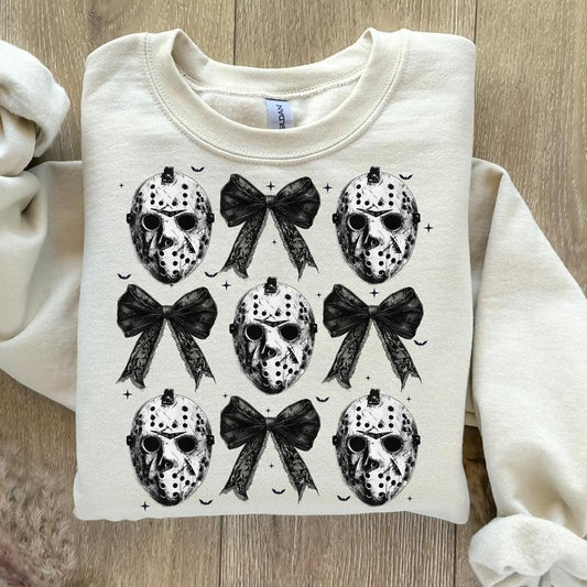 Coquette Bow Halloween Sweatshirt, Horror Movies Sweatshirt, Spooky Season Sweatshirt, Halloween Sweatshirt