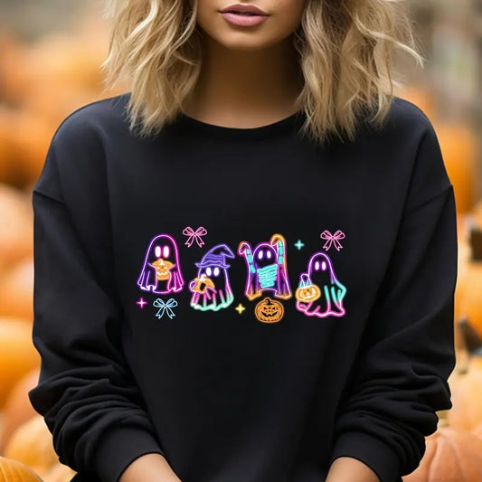 Coquette Halloween Neon Sweater Halloween Ghost Neon Sweatshirthalloween Ghost Hoodie Halloween Party Sweatercoquette Bow Girls Sweater