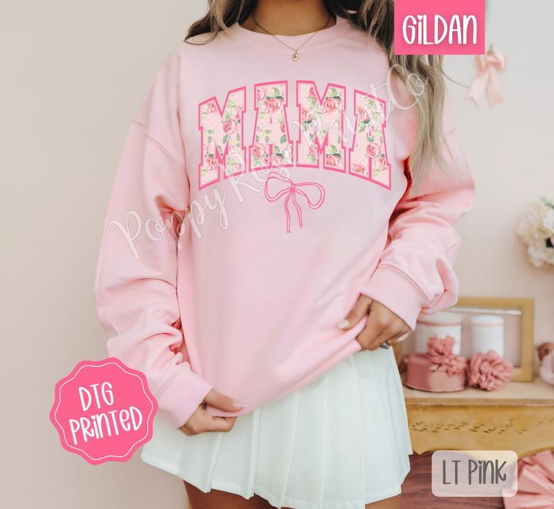 Coquette Mama Sweatshirt, Cute Mom Sweater, Trendy Floral Bow Crewneck, Mother's Day, Gift for Her