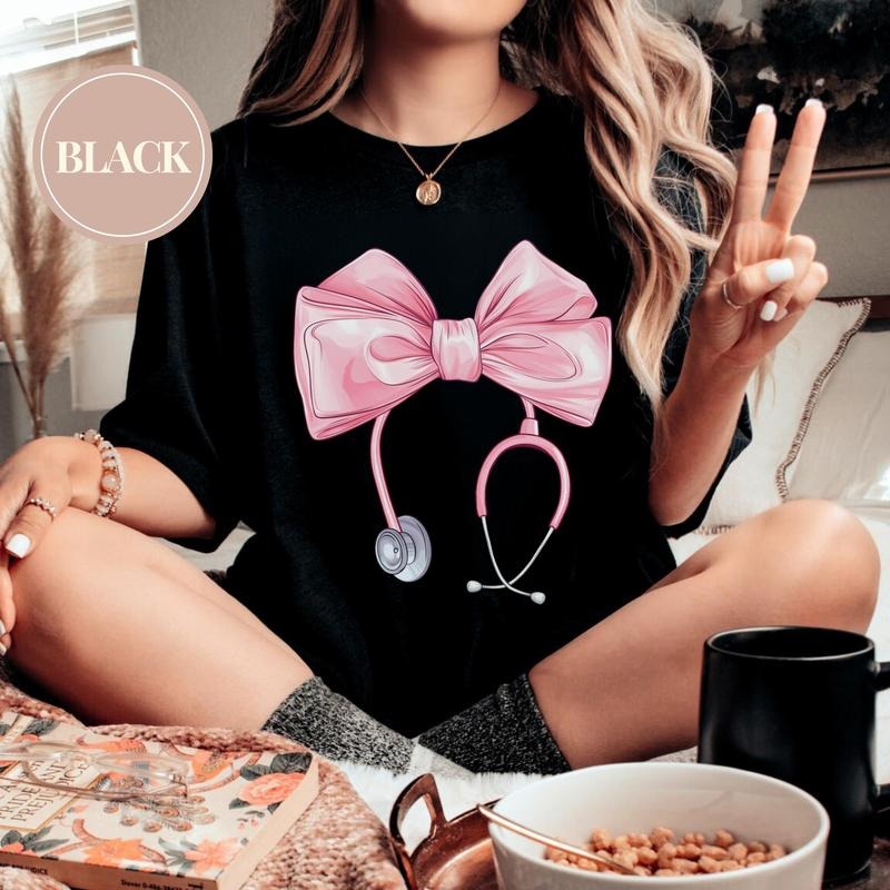Coquette Nurse Stethoscope Bow Shirt, Coquette Bow Nurse Sweatshirt, Nurse Christmas Shirt, Soft Girl Nurse Gift, Pink Bow