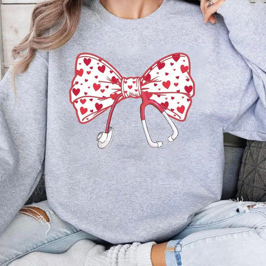 Coquette Nurse Stethoscope Bow Sweatshirt - Valentines Day Gift for New Nurses, RN, Nurse Practitioners & Nursing School Graduation