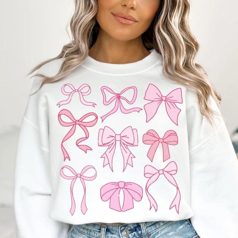 Coquette Pink Bows Shirt, Trendy Cherry Design, Pink Bow Aesthetic, Girlie Coquette Shirt Design, Sublimation Graphic