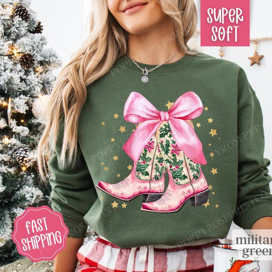 Country Christmas Sweatshirt, Merry Christmas Sweater, Women's Holiday Crewneck