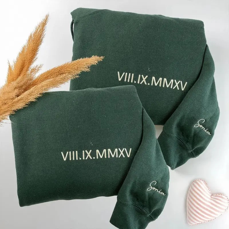 Custom Embroidered Roman Numeral Sweatshirt for Couple, Matching Couple Sweatshirt, Future Mrs Sweatshirt, Valentine's Day Gift