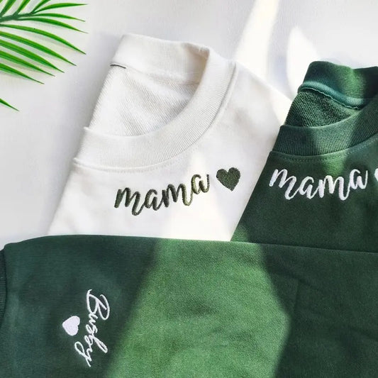 Custom Mama Embroidered Sweatshirt, Mom Shirt, Custom Mama Crewneck With Kids Names, Heart On Sleeve, Gift For New Mom, Mother's Day Gift