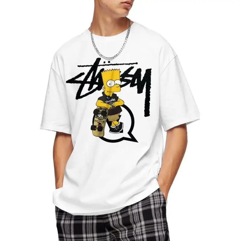 Custom Stusssyy x SSimpsonsss Graphic Crewneck T-shirt, New Trendy Skater Luxury Brand Summer Cotton Streetwear, Unisex Shirt, Gift For Man Women
