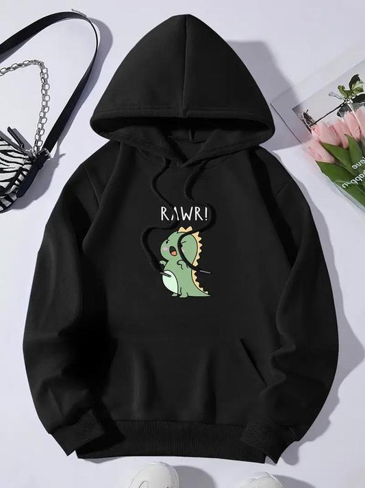 Cute Cartoon Dinosaur Print Hoodie,  Casual Hooded Sweatshirt For Winter & Fall, Women's Clothing  Hoodie and Sweater; T-shirt Cotton Womenswear Light Polyester Solid Tops