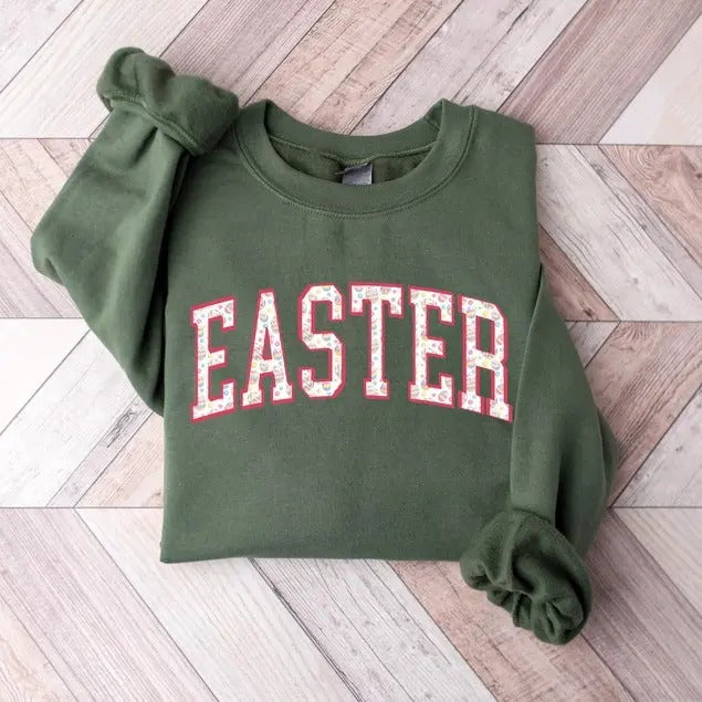 Cute Easter Floral Sweatshirt, Womens Easter Sweatshirt, Funny Easter Gift, Easter Bunny Shirt, Easter Day Shirt, Easter Graphic Tee