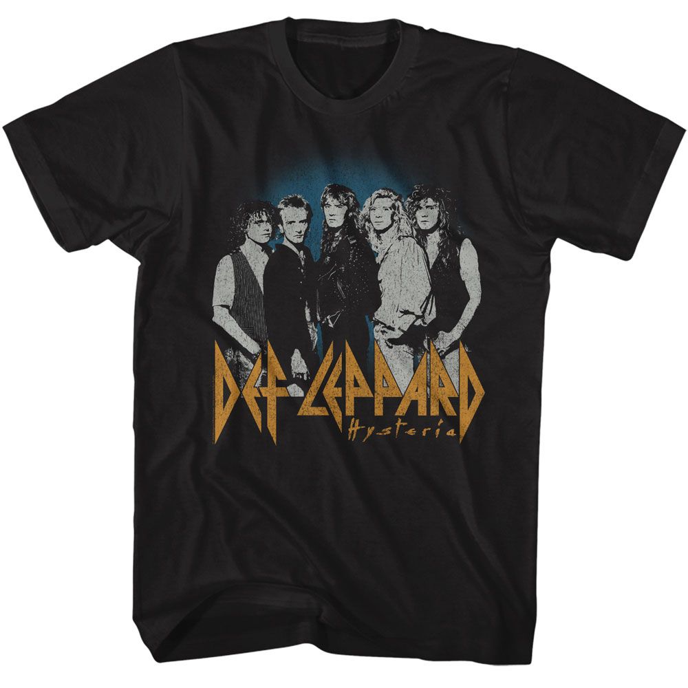 Def Leppard - Blue Fade Background - American Classics - Solid Black Adult Short Sleeve T-Shirt