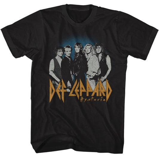 Def Leppard - Blue Fade Background - American Classics - Solid Black Adult Short Sleeve T-Shirt