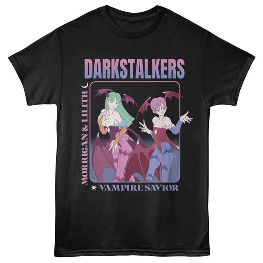 Darkstalkers - Morrigan And Lilith - American Classics - Black Solid Adult Short Sleeve T-Shirt