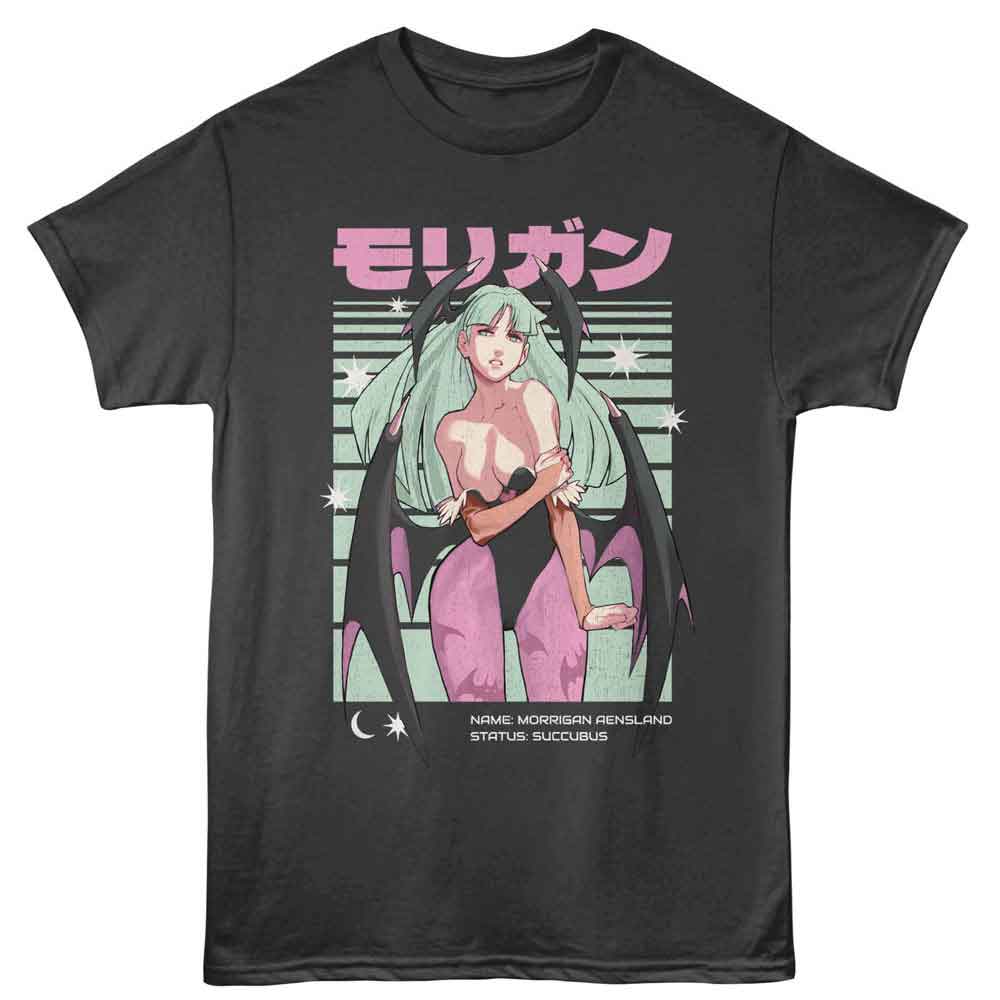 Darkstalkers - Morrigan Lines - American Classics - Gray Solid Adult Short Sleeve T-Shirt
