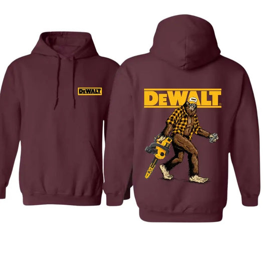 DeWalt Hoodie with Bigfoot Chainsaw Design for Tool and Adventure Enthusiasts - Classic Fit Unisex Sweatshirt - Sweatshirts, Menswear