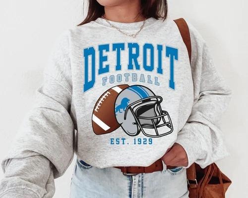 Detroit Football Sweatshirt, Vintage Unisex Detroit Crewneck, Gift for Football Fan, Oversized Detroit Sweatshirt