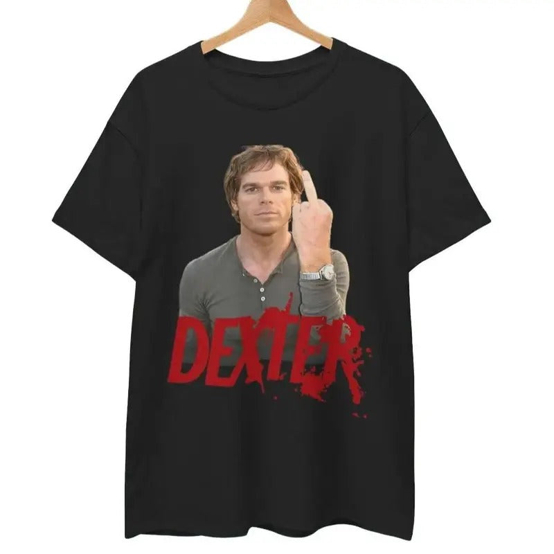 Dexter Morgan "Middle Finger" Vintage Style T-Shirt, Rock Style Bootleg Tee, New Collection Menswear Streetwear Crewneck Casual Shortsleeve