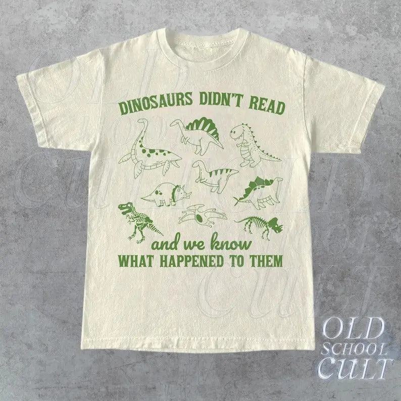 Dinosaurs Did Not Read Retro T-Shirt, Dino Graphic T-shirt, Book Lovers 90s Shirt, Vintage Animal Unisex Tee, Reading Gifts, Stone Agestyle{n002}2